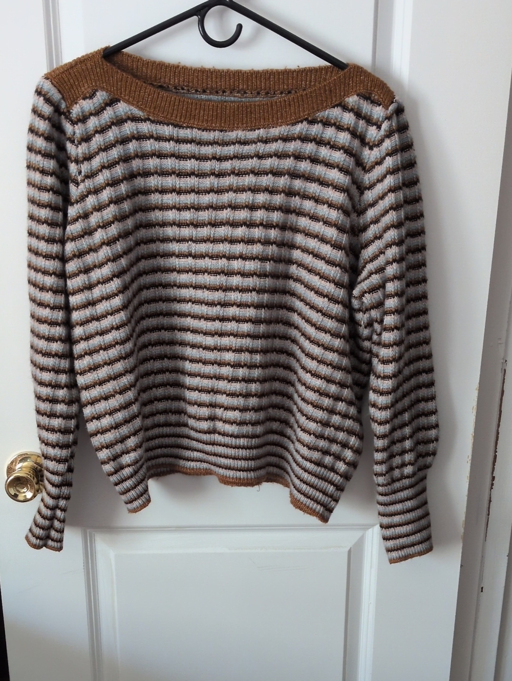 Nine West Brown & Cream Striped Crewneck Sweater